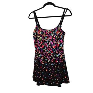 Great Lengths Swimsuit Women 10 Black Floral Skirt One Piece Wireless Modest